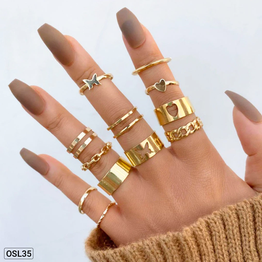 Radiant Stack - Set of 12 Adjustable Gold-Plated Rings for Women (Anti-Tarnish | Waterproof)OSL35