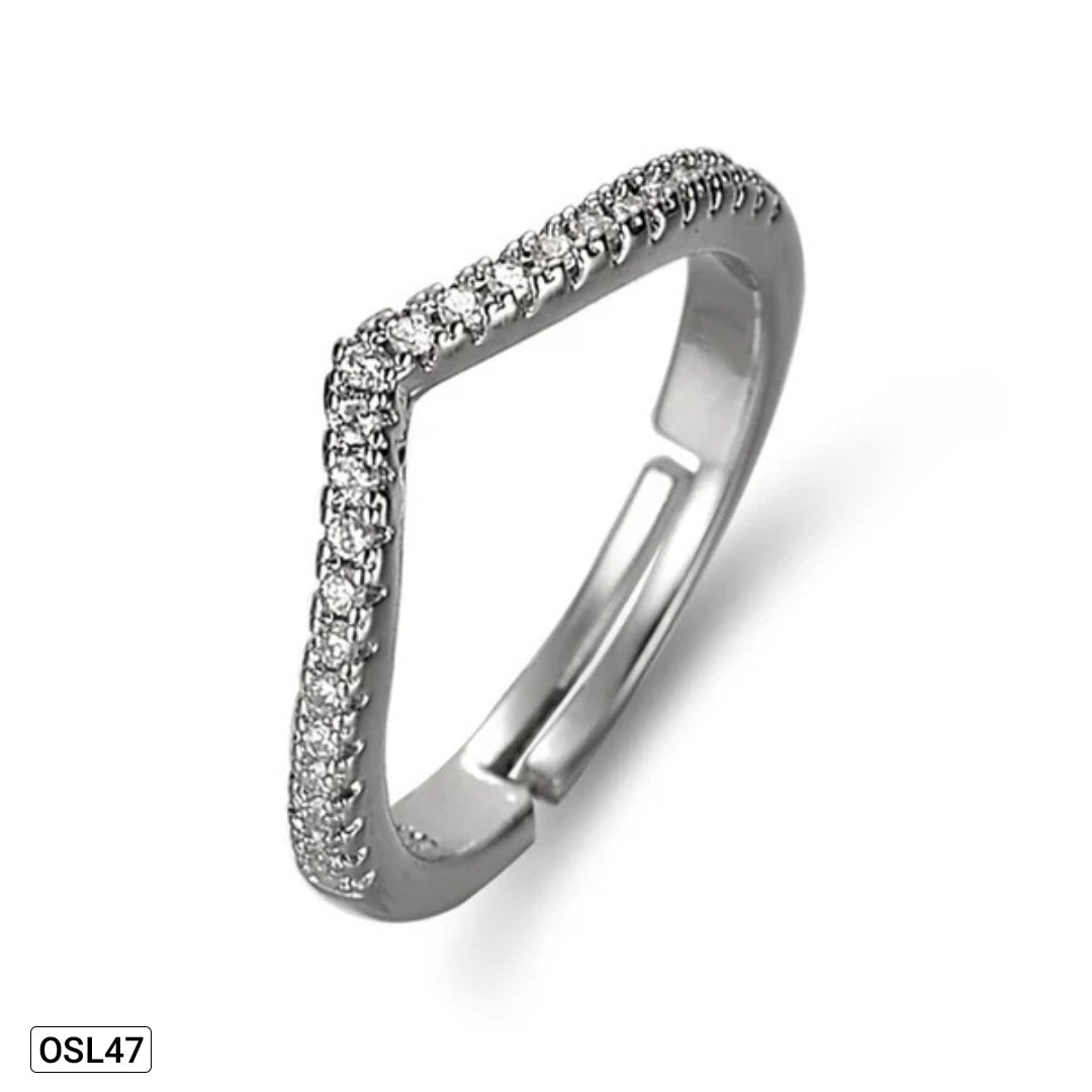 V-Luxe Shine – Silver Plated AD V-Shape Finger Ring (Adjustable | Anti-Tarnish | Contemporary Design) OSL47
