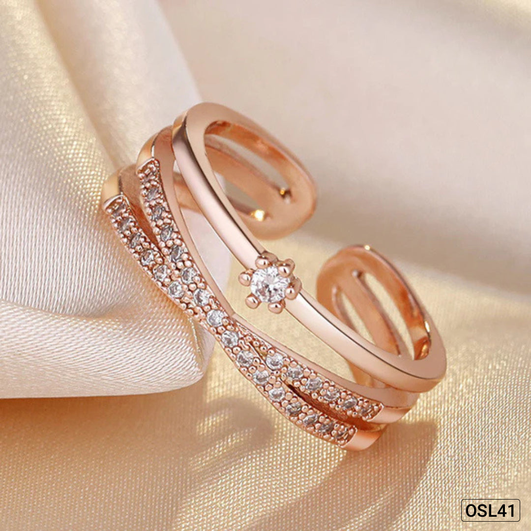 Rosé Luxe - Rose Gold Plated Korean Style AD Finger Ring (Contemporary | Adjustable | Anti-Tarnish) OSL41
