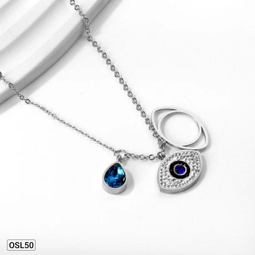 SilverGaze – Evil Eye AD Pendant Necklace (Silver Plated | Stainless Steel | Anti-Tarnish | Protection Jewelry)OSL50