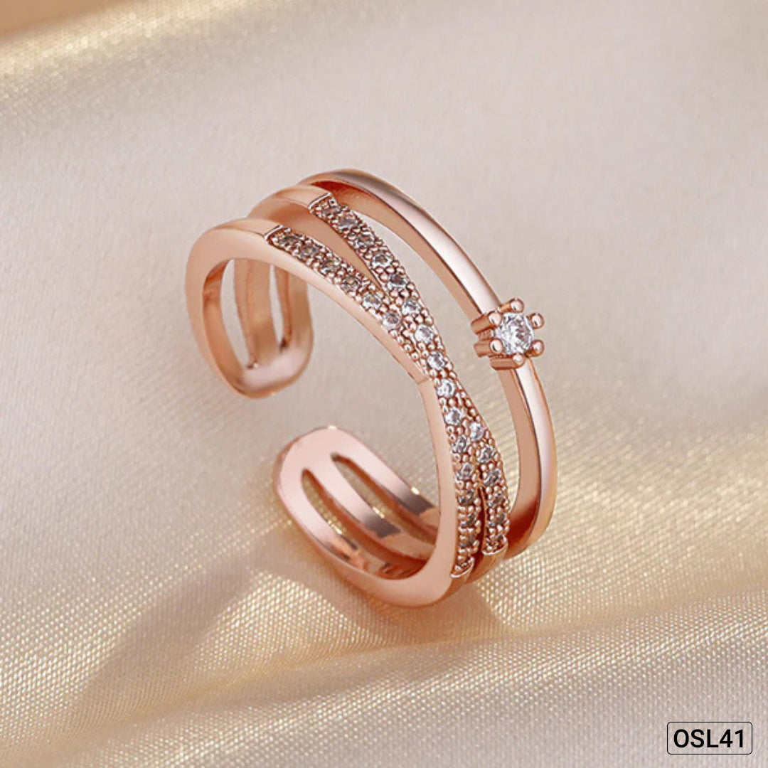 Rosé Luxe - Rose Gold Plated Korean Style AD Finger Ring (Contemporary | Adjustable | Anti-Tarnish) OSL41