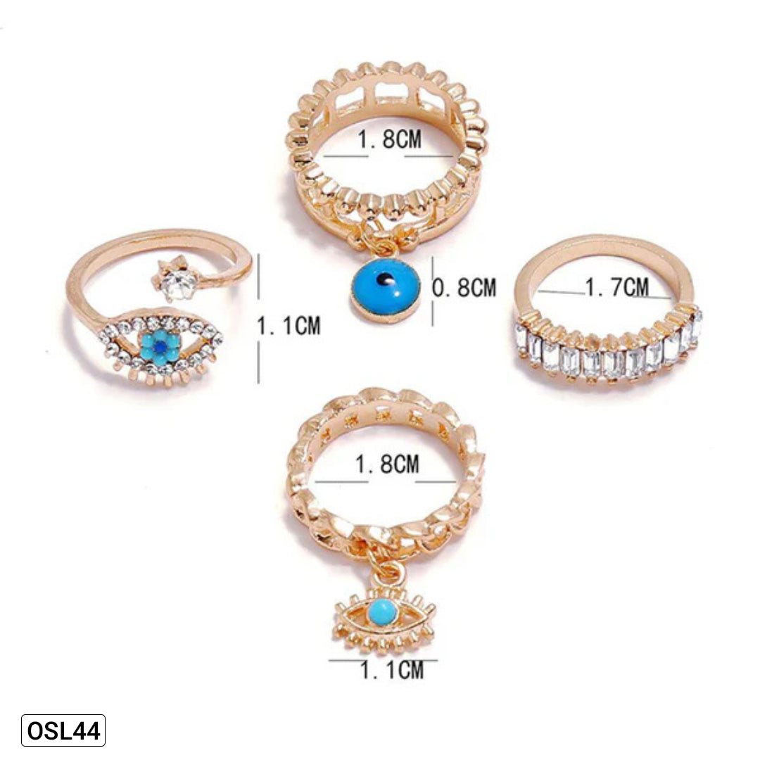 EyeCharm Stack - Gold Plated Evil Eye Rings Combo (Set of 4 | Adjustable | Anti-Tarnish | Women’s Protection Jewelry) OSL44