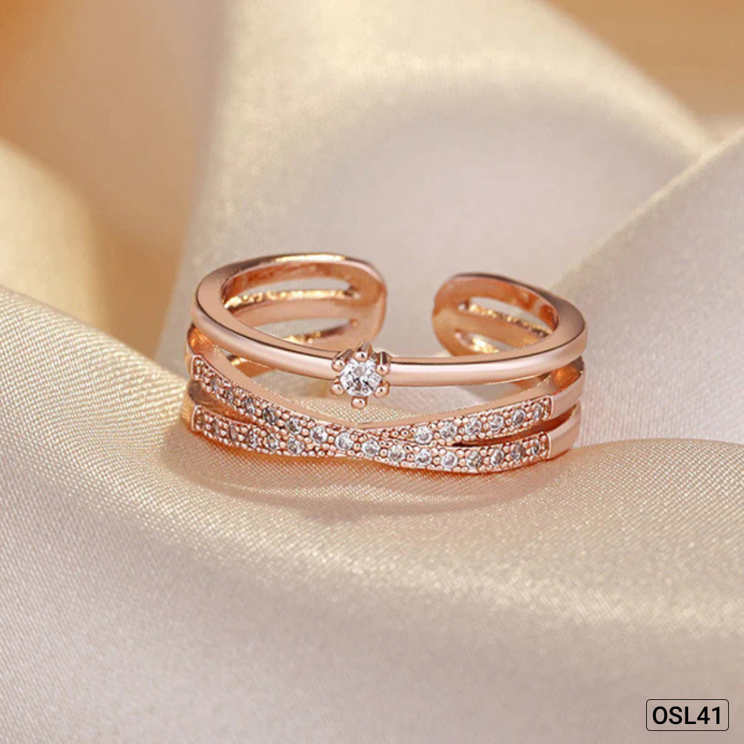 Rosé Luxe - Rose Gold Plated Korean Style AD Finger Ring (Contemporary | Adjustable | Anti-Tarnish) OSL41