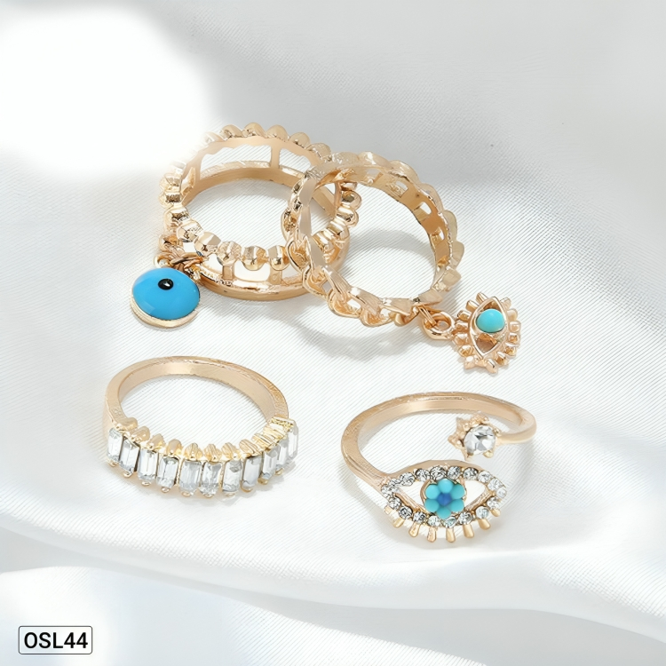 EyeCharm Stack - Gold Plated Evil Eye Rings Combo (Set of 4 | Adjustable | Anti-Tarnish | Women’s Protection Jewelry) OSL44
