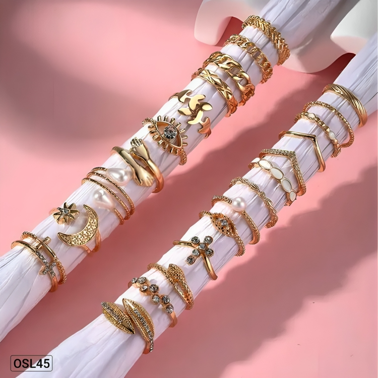 Golden Vault - Pack of 23 Gold Plated Stackable Rings for Women (Trendy | Adjustable | Anti-Tarnish) OSL45