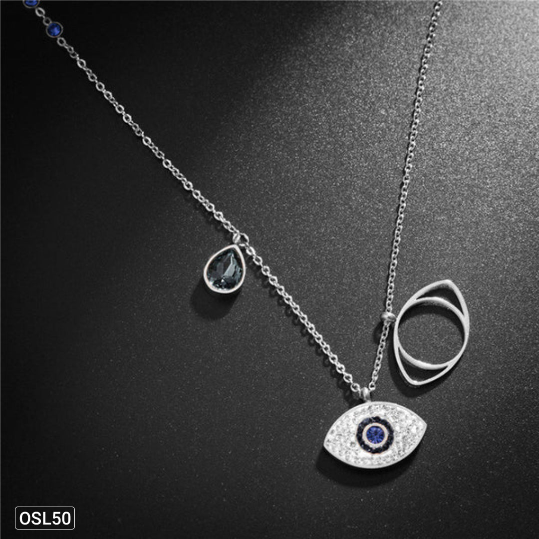 SilverGaze – Evil Eye AD Pendant Necklace (Silver Plated | Stainless Steel | Anti-Tarnish | Protection Jewelry)OSL50