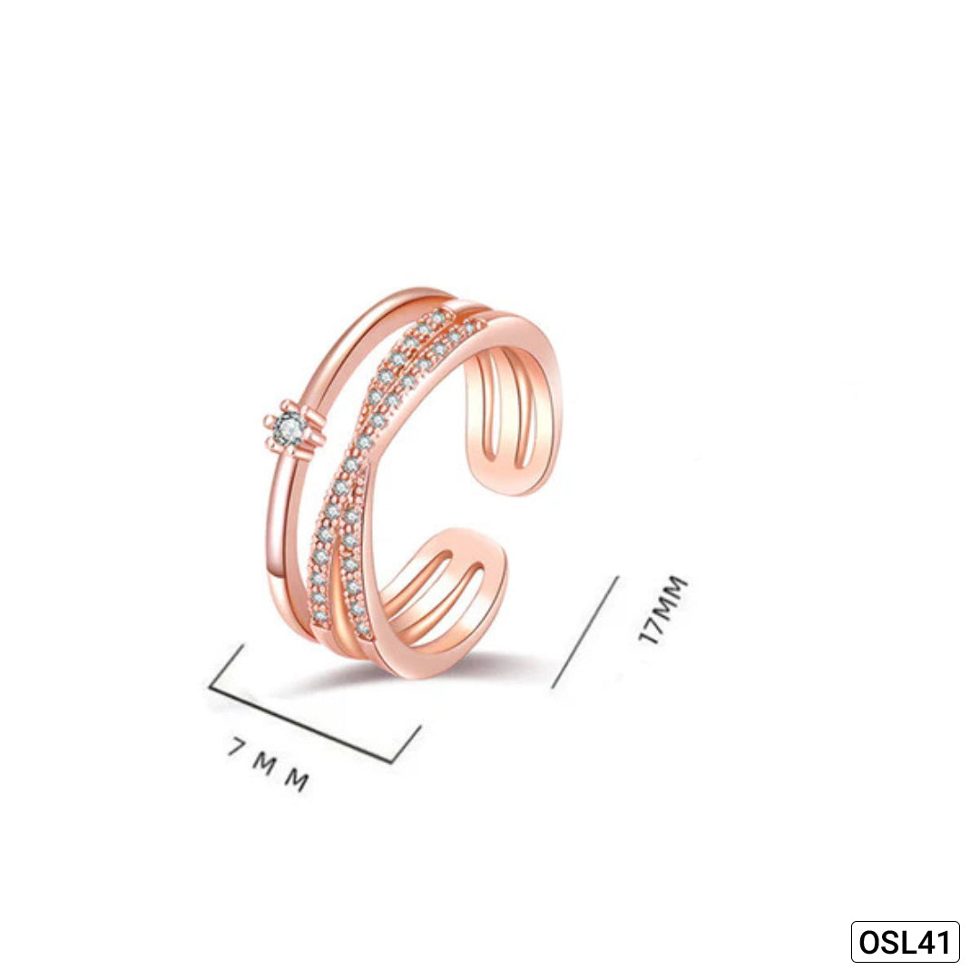 Rosé Luxe - Rose Gold Plated Korean Style AD Finger Ring (Contemporary | Adjustable | Anti-Tarnish) OSL41