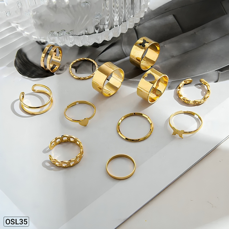 Radiant Stack - Set of 12 Adjustable Gold-Plated Rings for Women (Anti-Tarnish | Waterproof)OSL35