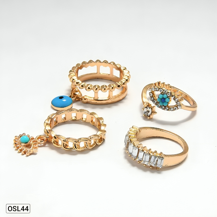 EyeCharm Stack - Gold Plated Evil Eye Rings Combo (Set of 4 | Adjustable | Anti-Tarnish | Women’s Protection Jewelry) OSL44