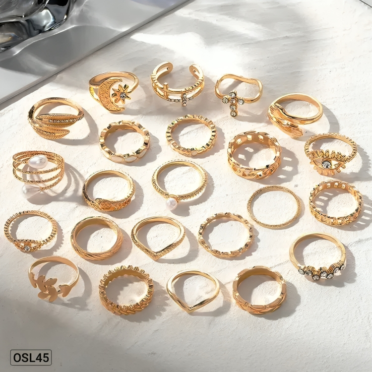 Golden Vault - Pack of 23 Gold Plated Stackable Rings for Women (Trendy | Adjustable | Anti-Tarnish) OSL45