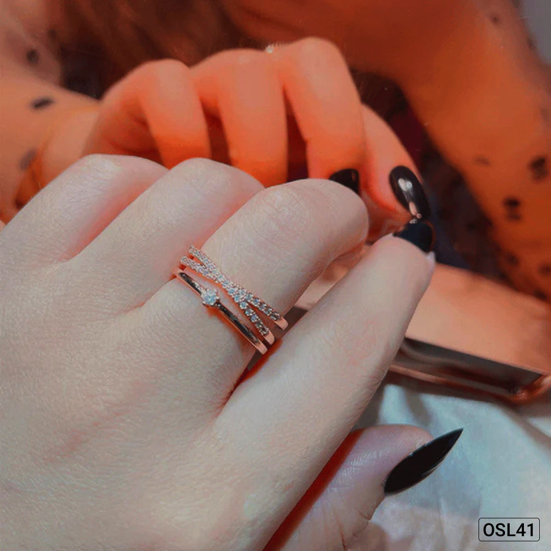 Rosé Luxe - Rose Gold Plated Korean Style AD Finger Ring (Contemporary | Adjustable | Anti-Tarnish) OSL41