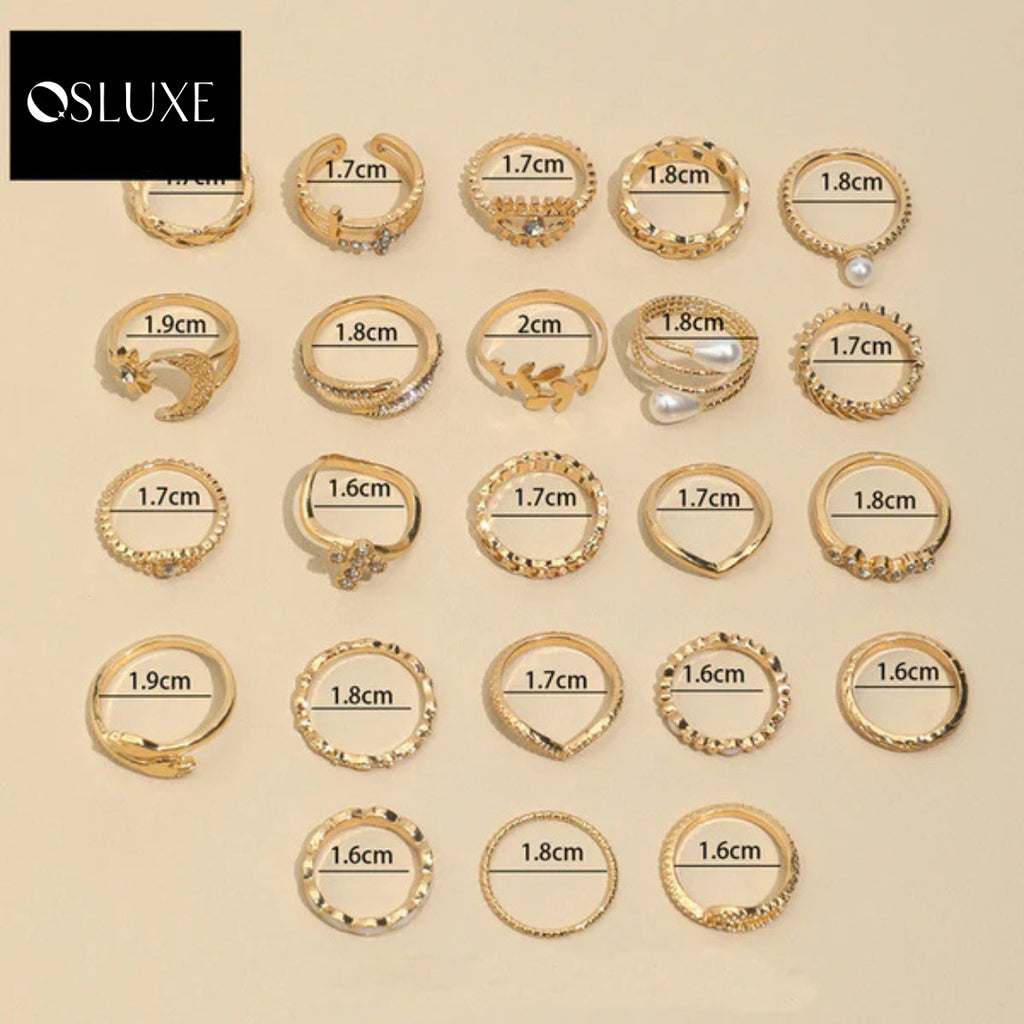 Golden Vault - Pack of 23 Gold Plated Stackable Rings for Women (Trendy | Adjustable | Anti-Tarnish) OSL45