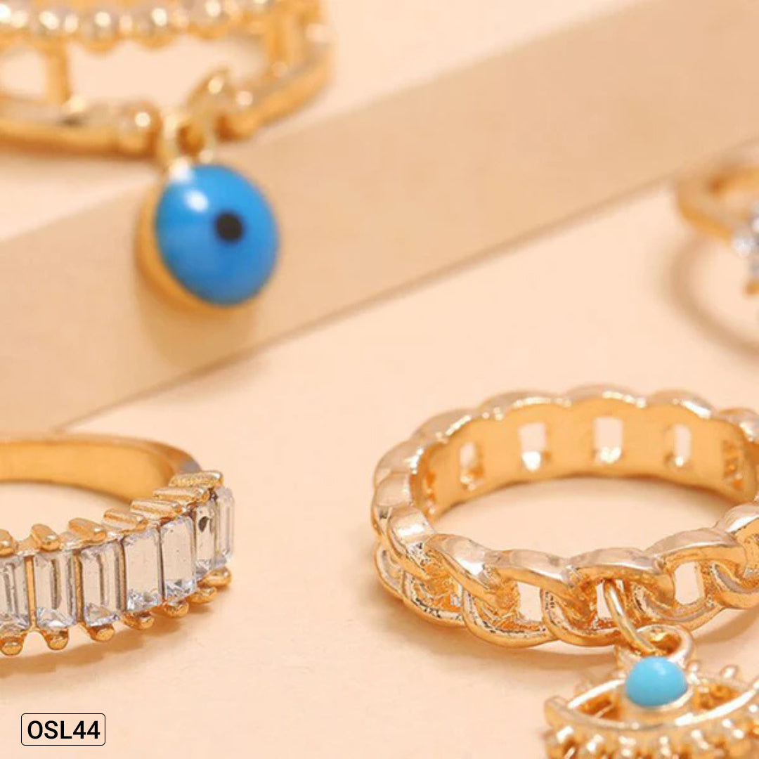 EyeCharm Stack - Gold Plated Evil Eye Rings Combo (Set of 4 | Adjustable | Anti-Tarnish | Women’s Protection Jewelry) OSL44