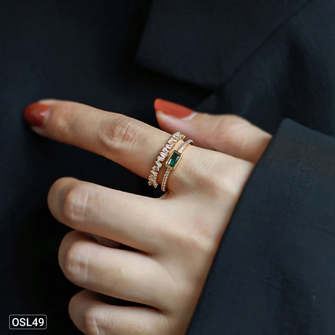 Emerald Luxe – Gold Plated Green Stone Adjustable Finger Ring (Stainless Steel | Anti-Tarnish | Waterproof) OSL49