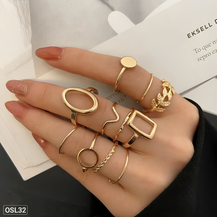 Luxe Layers - 11-Piece Gold Plated Stackable Rings Set for Women (Waterproof & Anti-Tarnish) OSL32