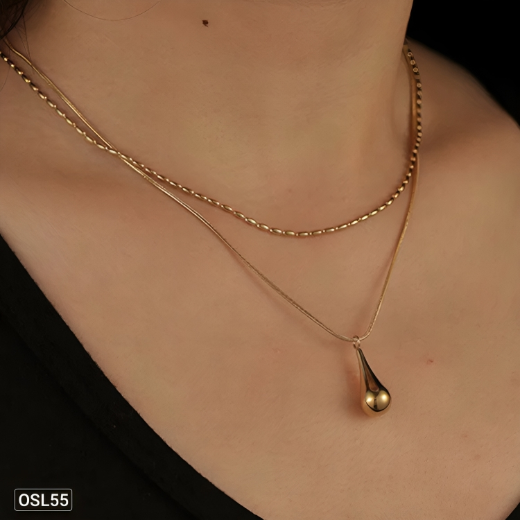 TearGlow – Gold Plated Teardrop Pendant Layered Necklace (Anti-Tarnish | Waterproof | Minimalist Jewelry) OSL55