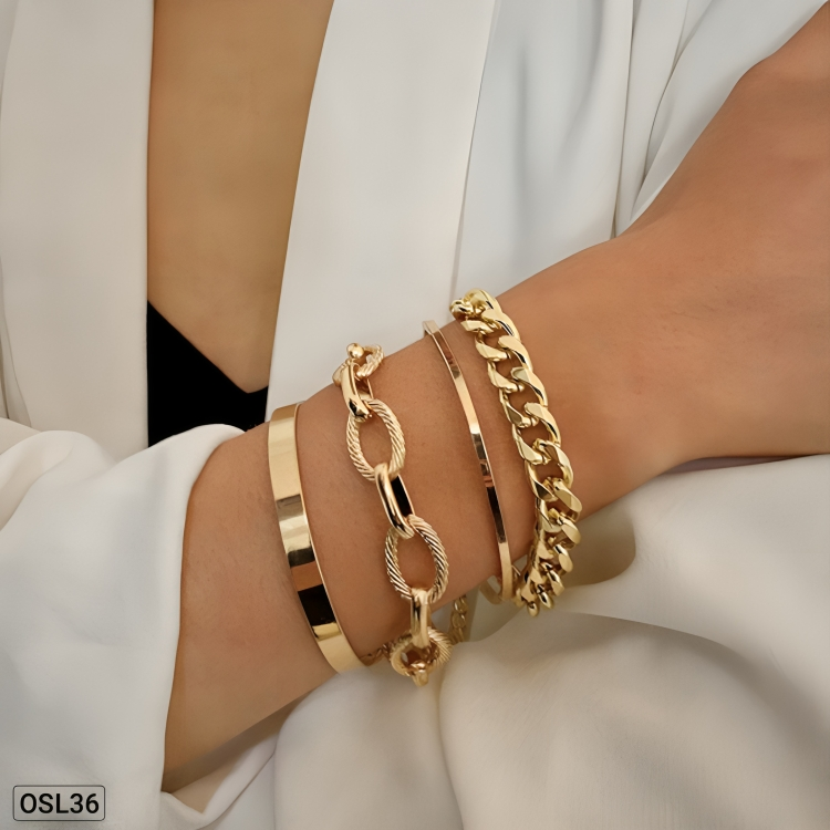 Golden Grace - Set of 4 Gold-Plated Bracelets for Women (Waterproof | Anti-Tarnish | Adjustable)OSL36