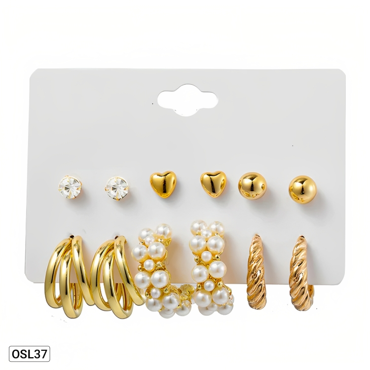 AuraMix - Gold Plated Studs & Hoop Earrings Set of 6 for Women (Waterproof | Anti-Tarnish | Trendy Everyday Wear)OSL37