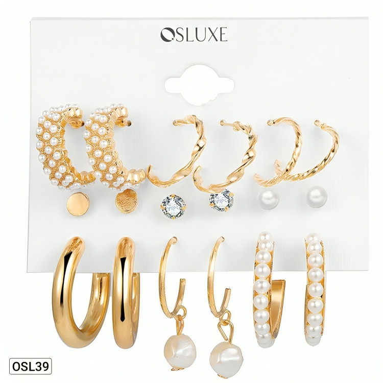 PearlShine - AD & Pearl Gold Plated Earrings Combo for Women (Elegant | Anti-Tarnish | Festive Ready) OSL39