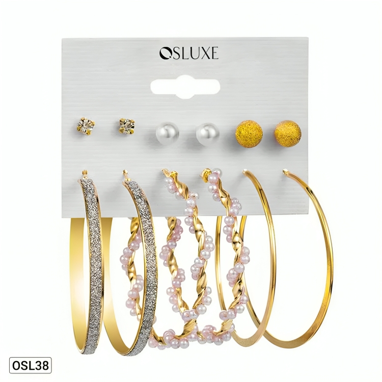GleamSet - 6-Piece Gold Plated Studs & Hoops Earring Combo for Women (Contemporary | Anti-Tarnish | Waterproof)OSL38