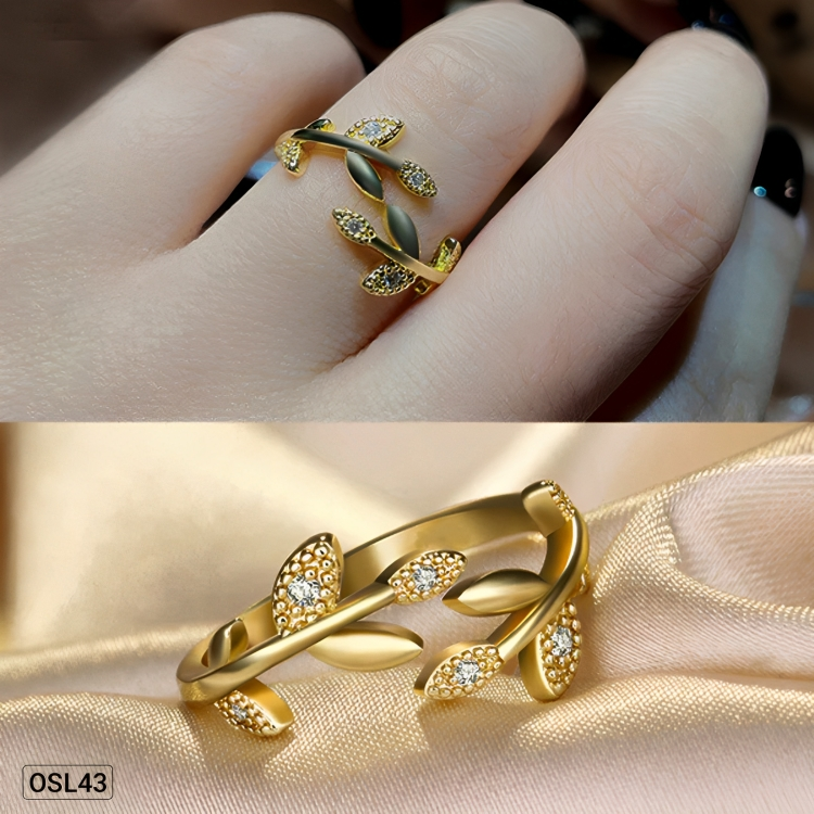 Leafé Glow - Gold Plated AD Korean Finger Ring (Leaf Design | Adjustable | Anti-Tarnish) OSL43