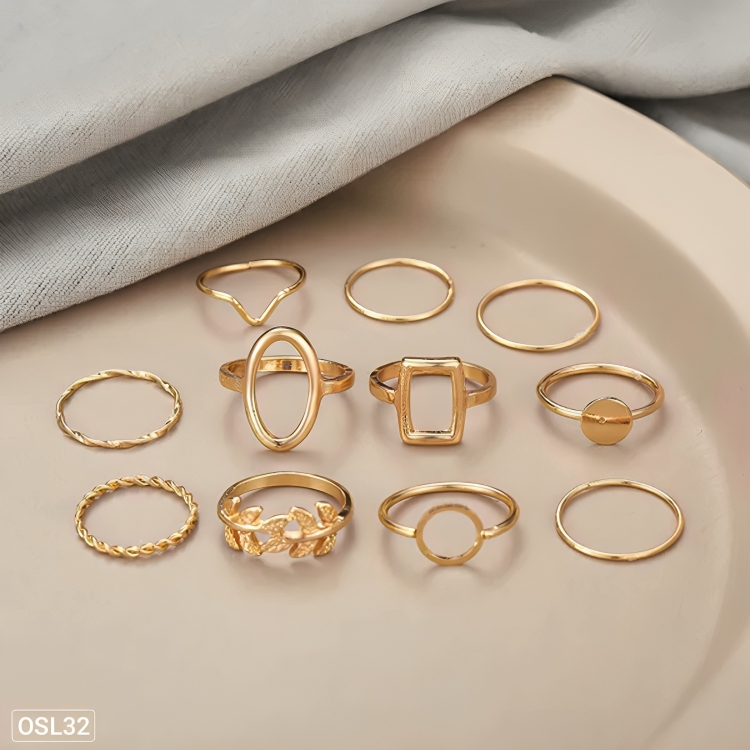 Luxe Layers - 11-Piece Gold Plated Stackable Rings Set for Women (Waterproof & Anti-Tarnish) OSL32