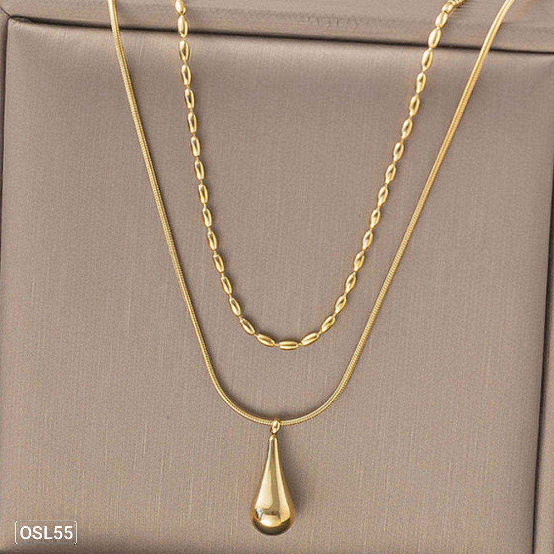 TearGlow – Gold Plated Teardrop Pendant Layered Necklace (Anti-Tarnish | Waterproof | Minimalist Jewelry) OSL55
