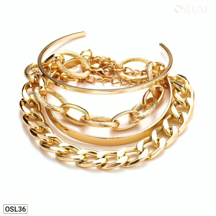 Golden Grace - Set of 4 Gold-Plated Bracelets for Women (Waterproof | Anti-Tarnish | Adjustable)OSL36