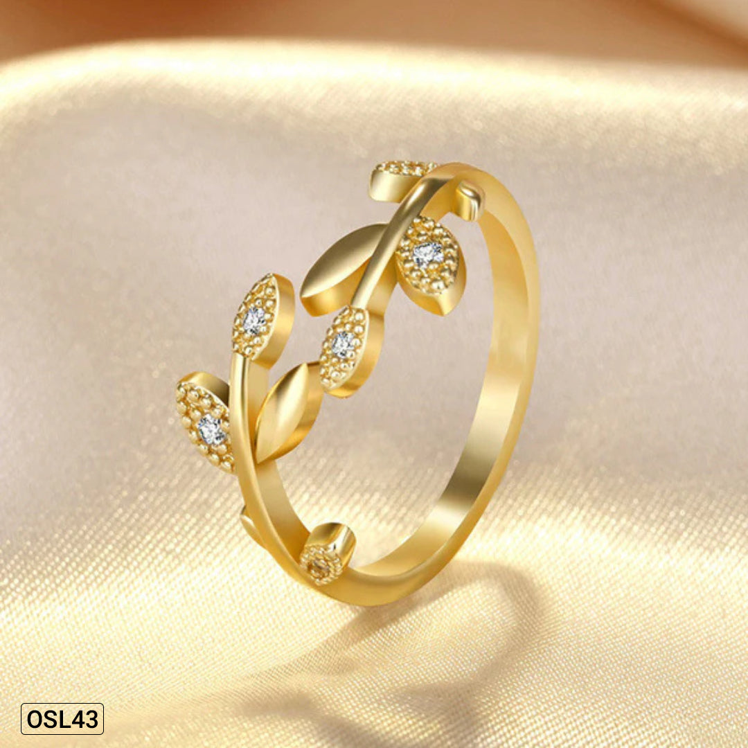 Leafé Glow - Gold Plated AD Korean Finger Ring (Leaf Design | Adjustable | Anti-Tarnish) OSL43