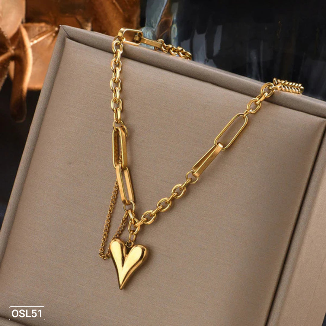 Golden Heartbeat – Gold Plated Heart Pendant Rope Chain Necklace (Stainless Steel | Anti-Tarnish | Waterproof) OSL51