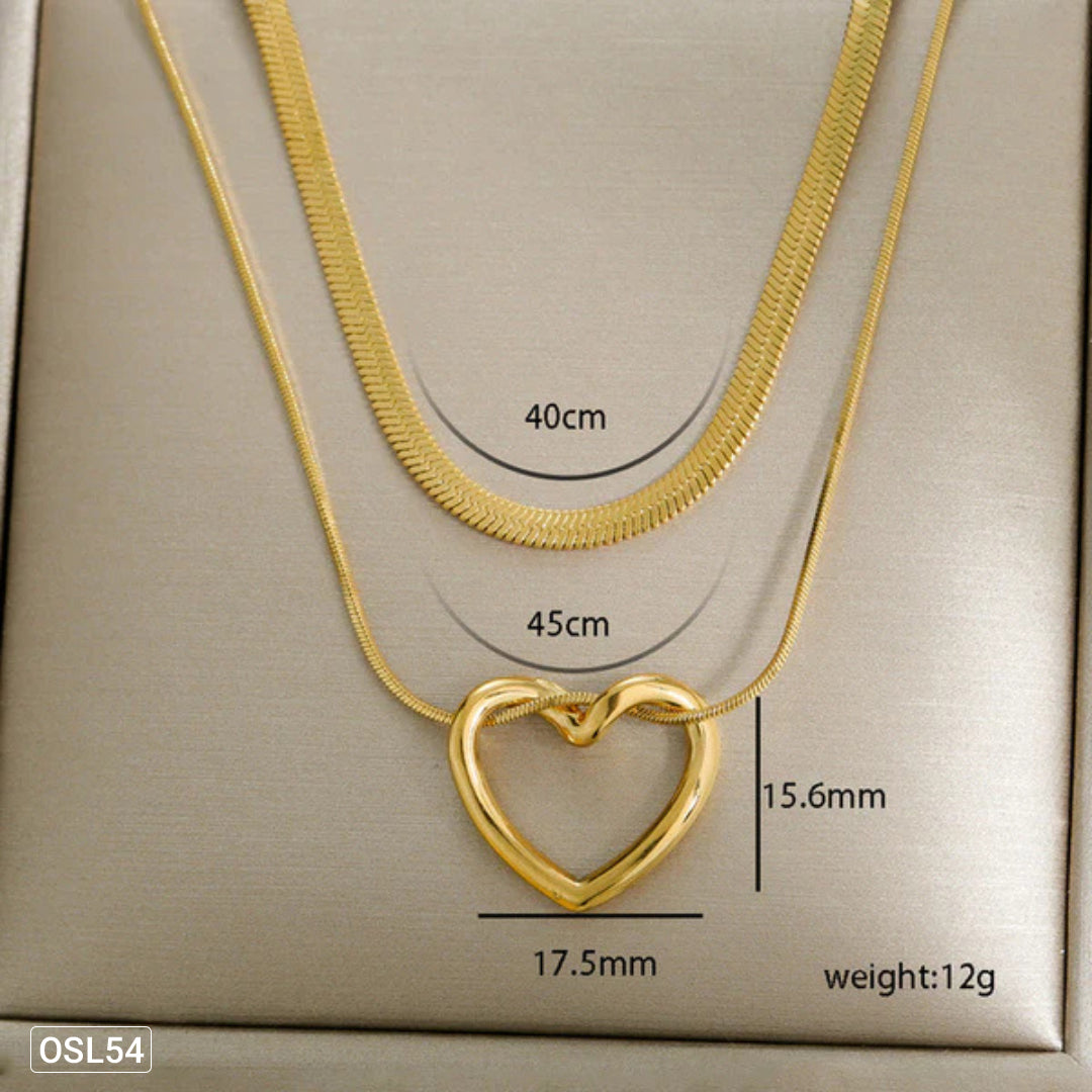 Layered Love – Gold Plated Heart Pendant Layered Necklace (Anti-Tarnish | Waterproof | Women’s Jewelry) OSL54