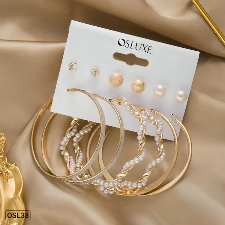 GleamSet - 6-Piece Gold Plated Studs & Hoops Earring Combo for Women (Contemporary | Anti-Tarnish | Waterproof)OSL38