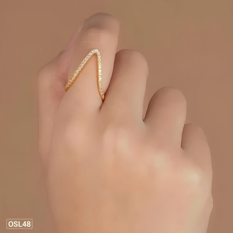 V-Glow Luxe – Gold Plated V-Shape CZ Adjustable Finger Ring (Anti-Tarnish | Waterproof | Elegant Everyday Wear) OSL48