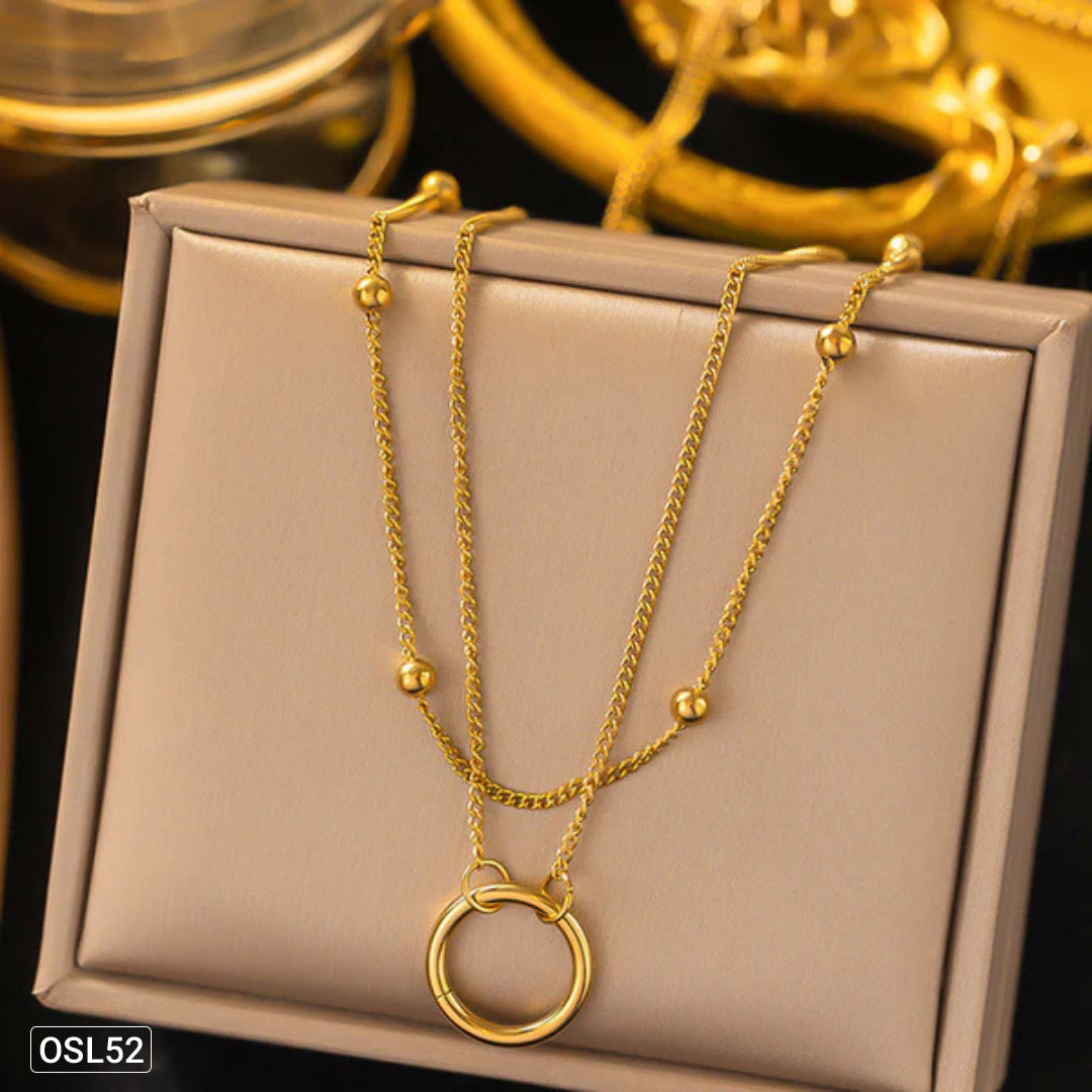 DualAura – Gold Plated Dual Layered Hoop Pendant Necklace (Stainless Steel | Anti-Tarnish | Waterproof | Women) OSL52