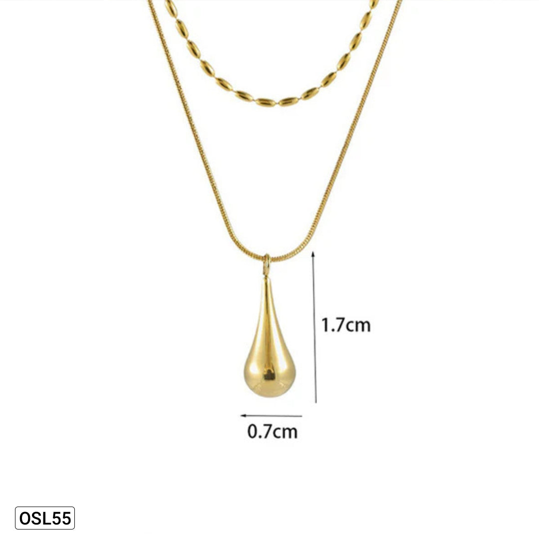 TearGlow – Gold Plated Teardrop Pendant Layered Necklace (Anti-Tarnish | Waterproof | Minimalist Jewelry) OSL55
