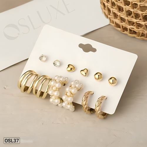 AuraMix - Gold Plated Studs & Hoop Earrings Set of 6 for Women (Waterproof | Anti-Tarnish | Trendy Everyday Wear)OSL37