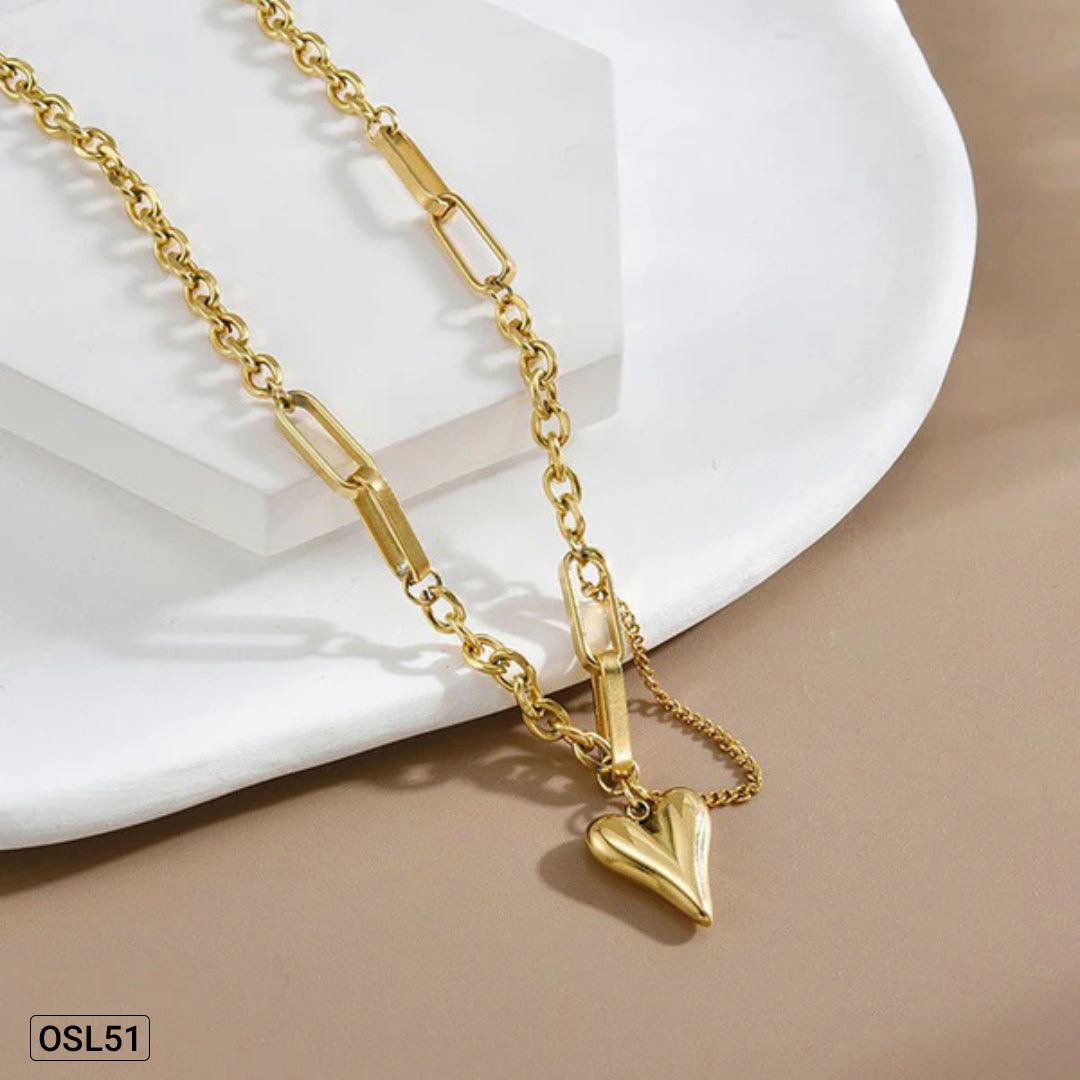 Golden Heartbeat – Gold Plated Heart Pendant Rope Chain Necklace (Stainless Steel | Anti-Tarnish | Waterproof) OSL51