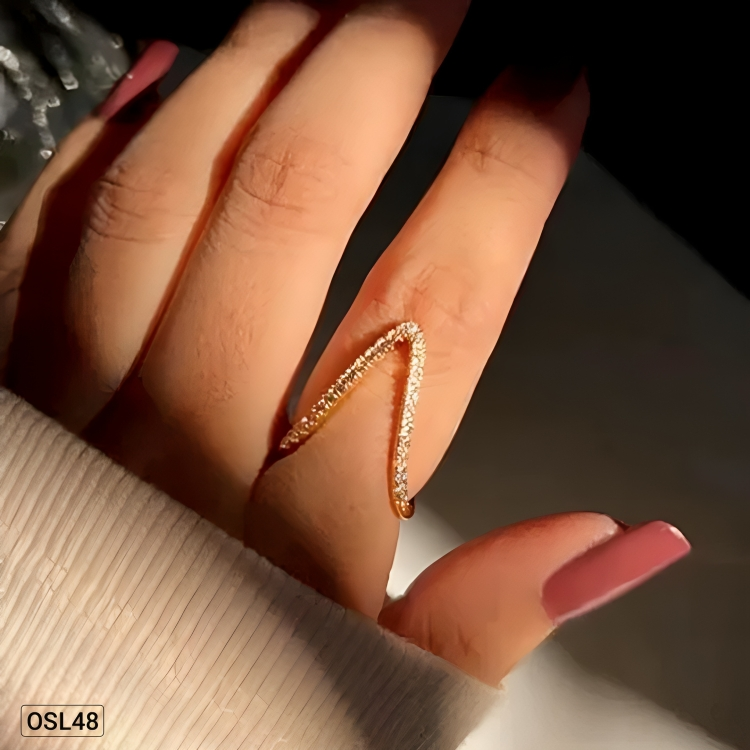 V-Glow Luxe – Gold Plated V-Shape CZ Adjustable Finger Ring (Anti-Tarnish | Waterproof | Elegant Everyday Wear) OSL48