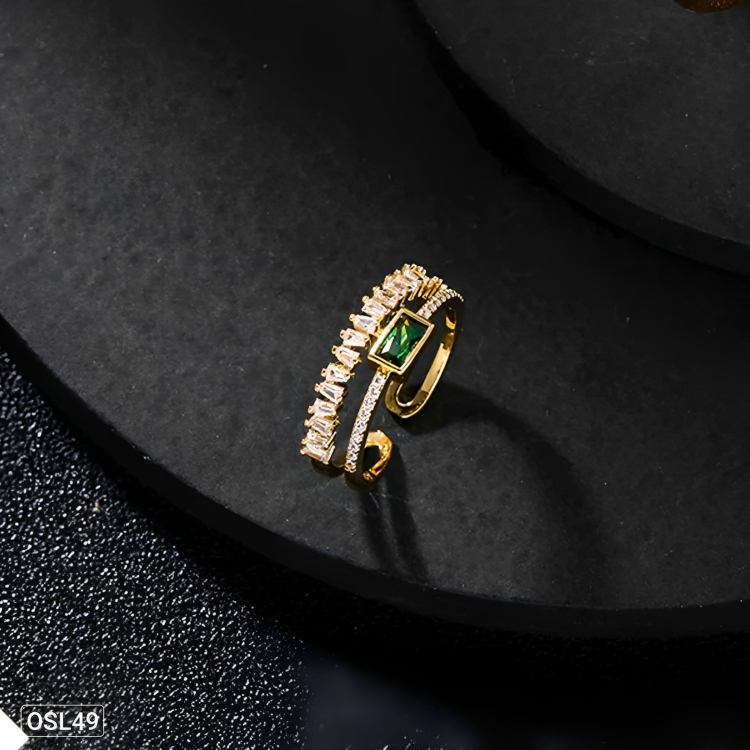 Emerald Luxe – Gold Plated Green Stone Adjustable Finger Ring (Stainless Steel | Anti-Tarnish | Waterproof) OSL49