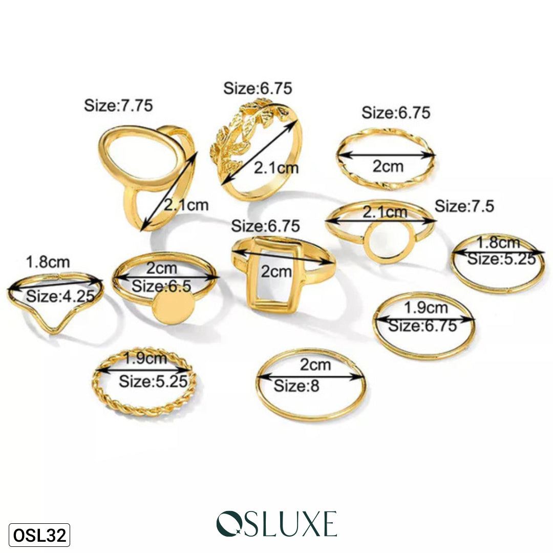 Luxe Layers - 11-Piece Gold Plated Stackable Rings Set for Women (Waterproof & Anti-Tarnish) OSL32