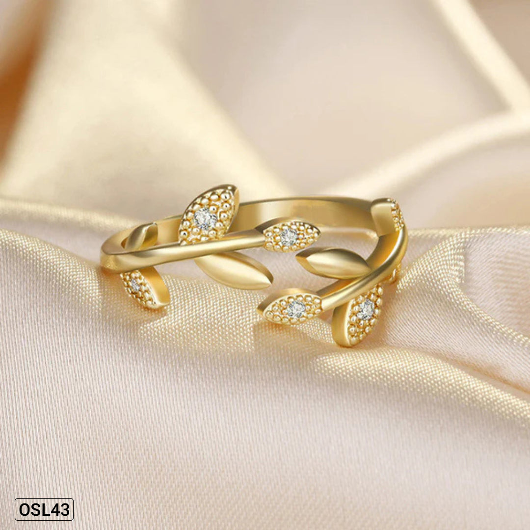 Leafé Glow - Gold Plated AD Korean Finger Ring (Leaf Design | Adjustable | Anti-Tarnish) OSL43