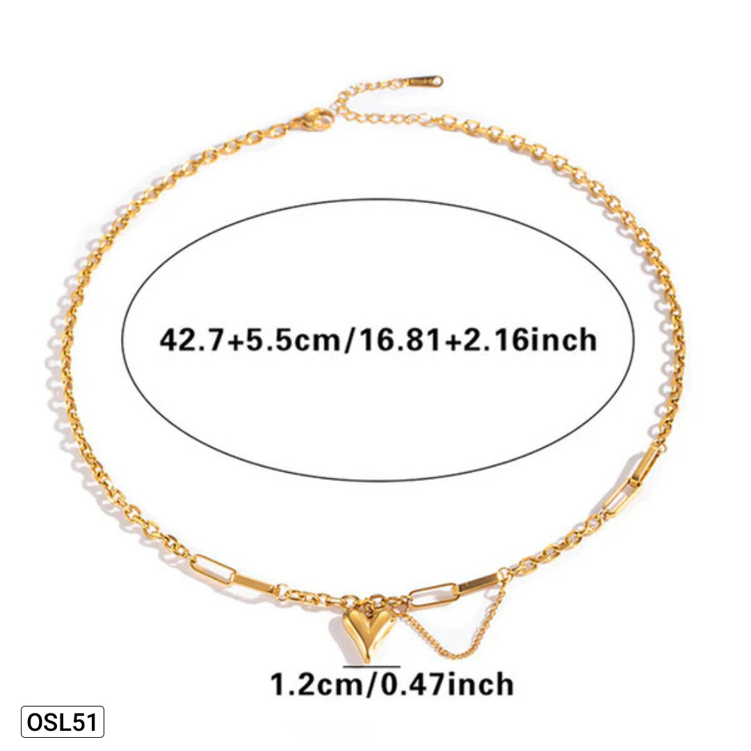 Golden Heartbeat – Gold Plated Heart Pendant Rope Chain Necklace (Stainless Steel | Anti-Tarnish | Waterproof) OSL51