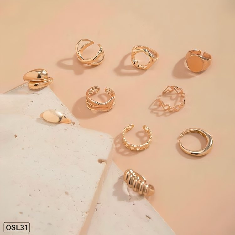 Golden Glow - 10-in-1 Gold Plated Stackable Ring Set (Anti-Tarnish | Adjustable)OSL31