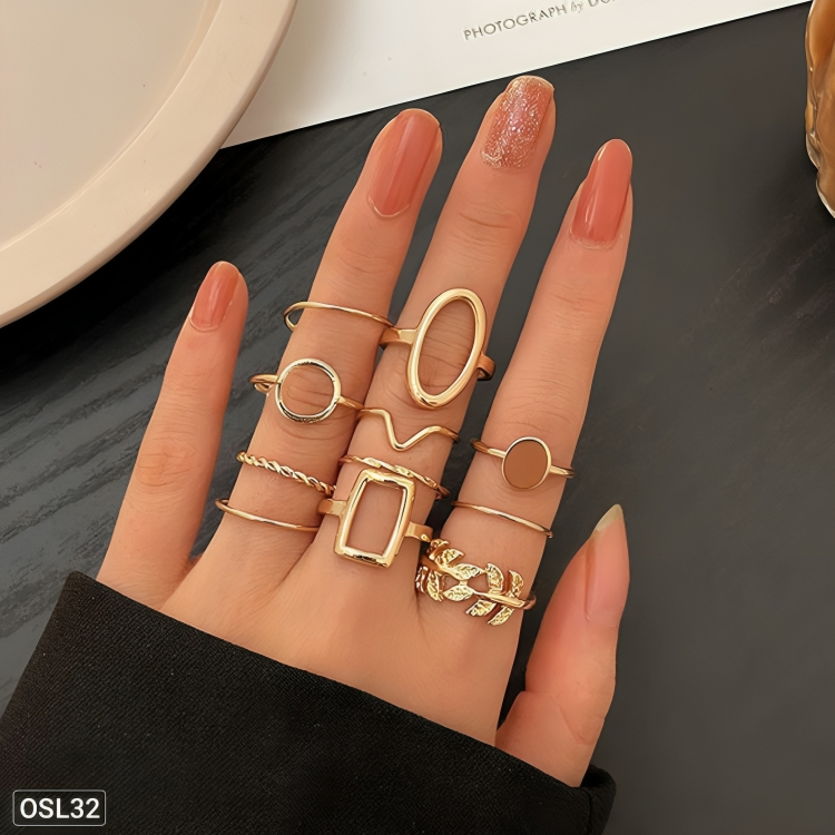 Luxe Layers - 11-Piece Gold Plated Stackable Rings Set for Women (Waterproof & Anti-Tarnish) OSL32