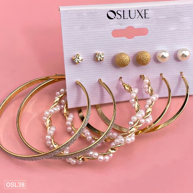 GleamSet - 6-Piece Gold Plated Studs & Hoops Earring Combo for Women (Contemporary | Anti-Tarnish | Waterproof)OSL38