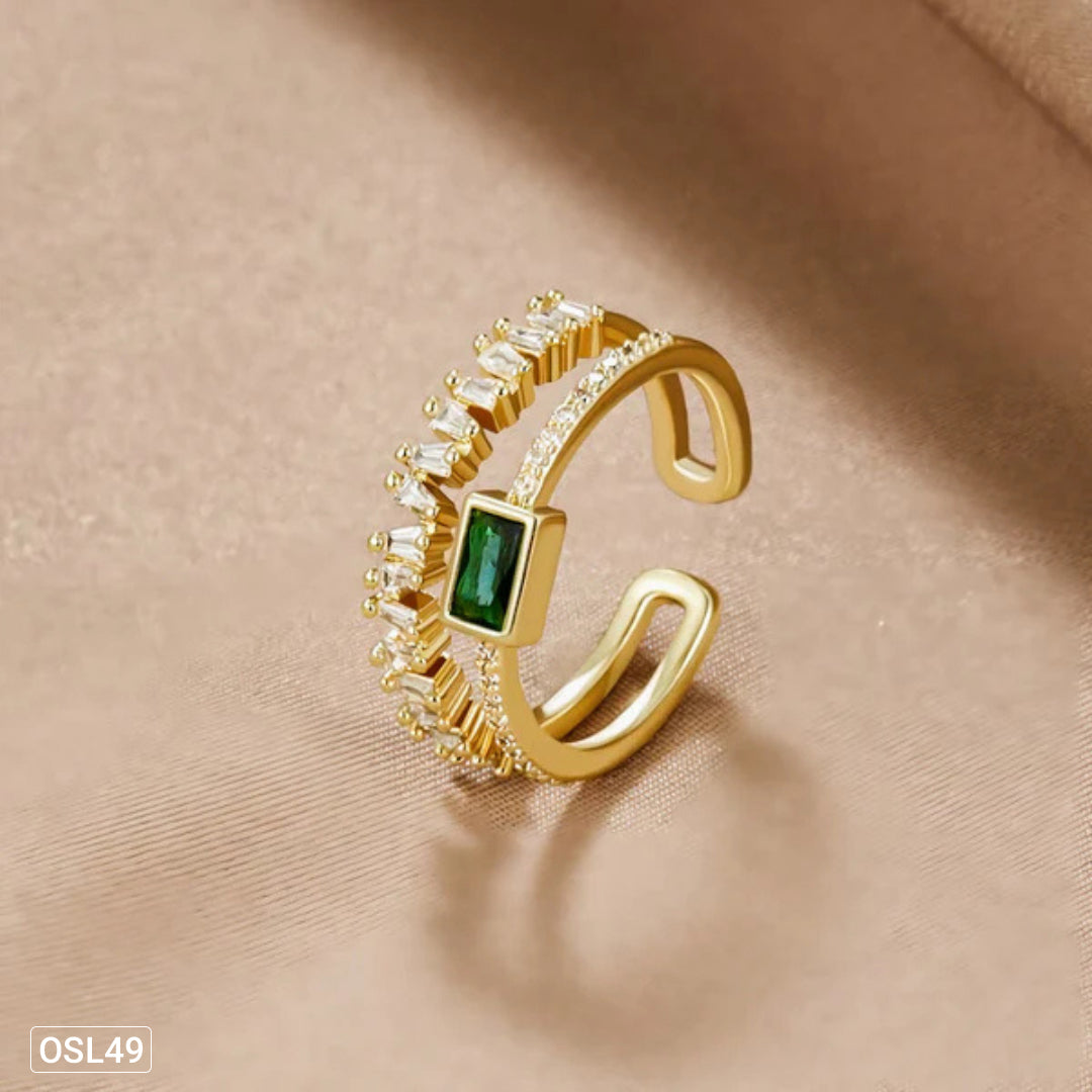 Emerald Luxe – Gold Plated Green Stone Adjustable Finger Ring (Stainless Steel | Anti-Tarnish | Waterproof) OSL49