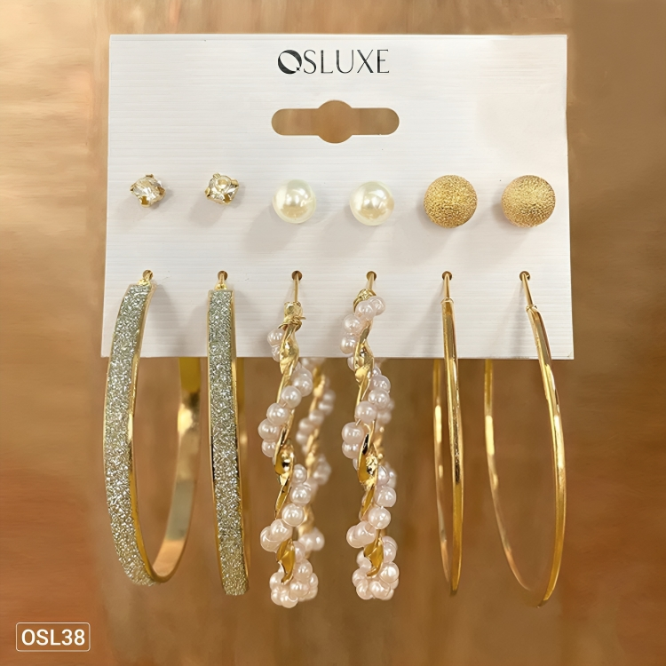 GleamSet - 6-Piece Gold Plated Studs & Hoops Earring Combo for Women (Contemporary | Anti-Tarnish | Waterproof)OSL38