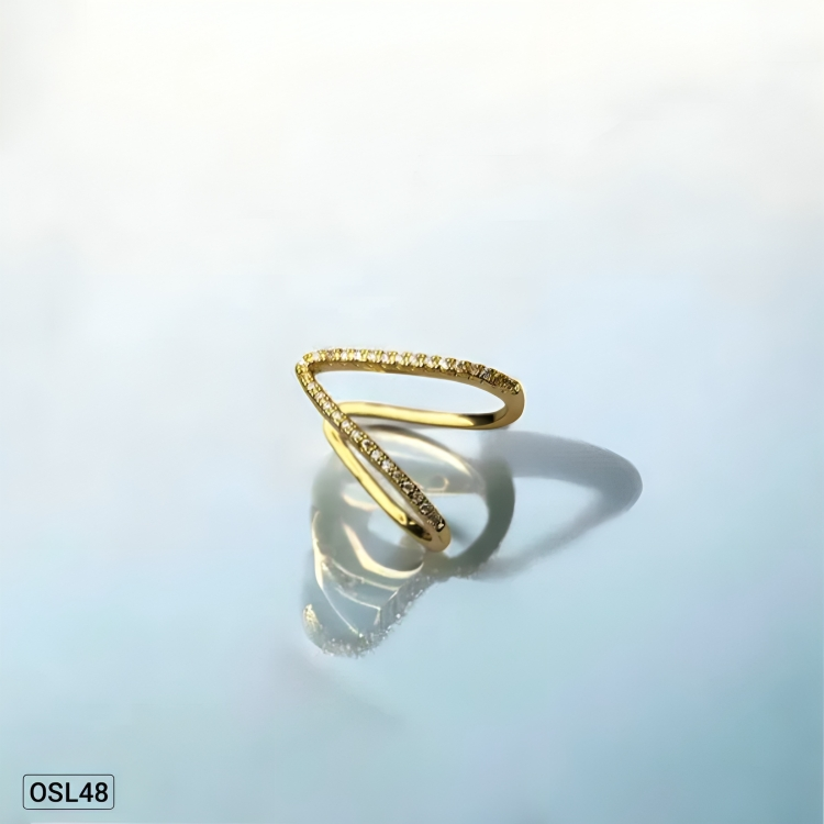 V-Glow Luxe – Gold Plated V-Shape CZ Adjustable Finger Ring (Anti-Tarnish | Waterproof | Elegant Everyday Wear) OSL48