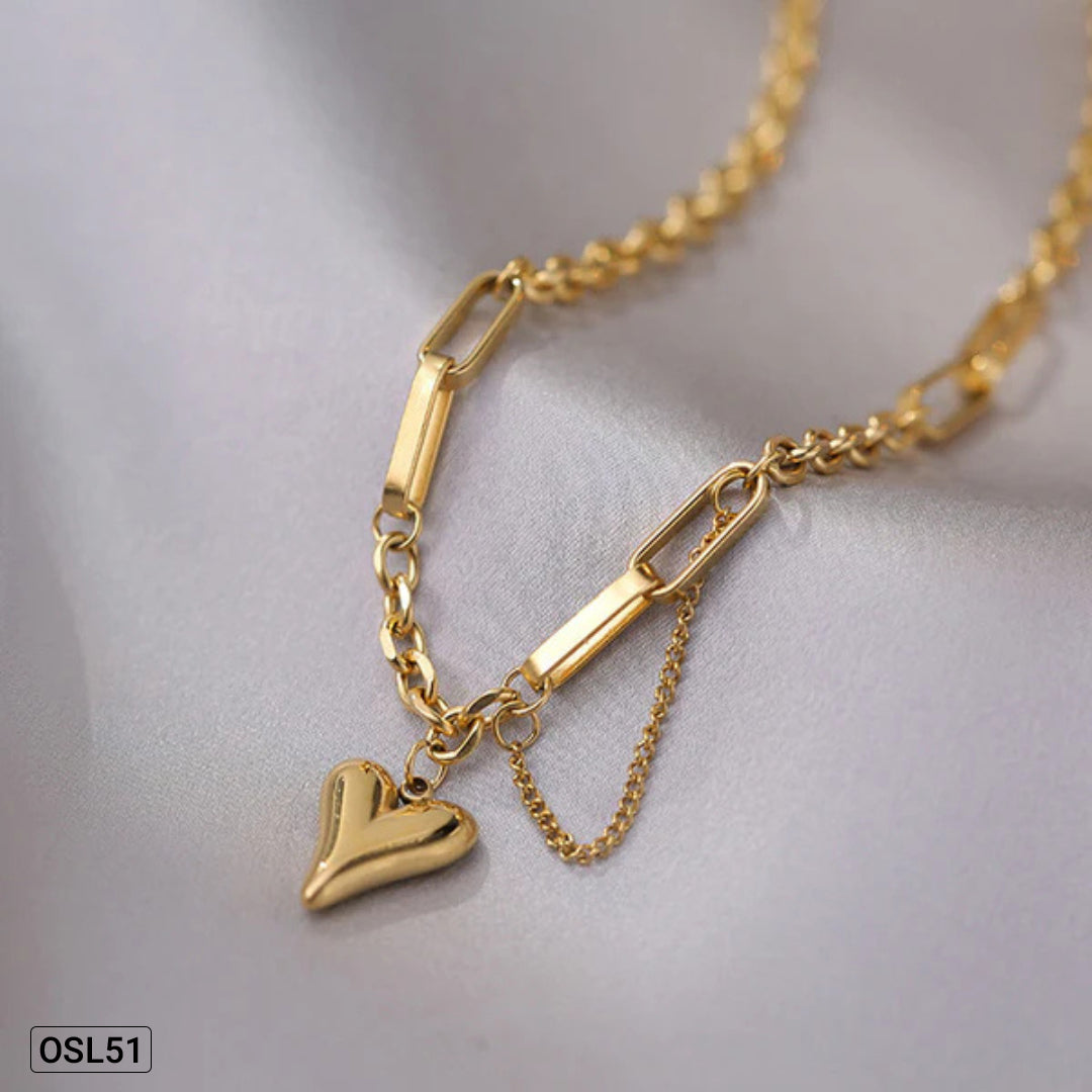 Golden Heartbeat – Gold Plated Heart Pendant Rope Chain Necklace (Stainless Steel | Anti-Tarnish | Waterproof) OSL51