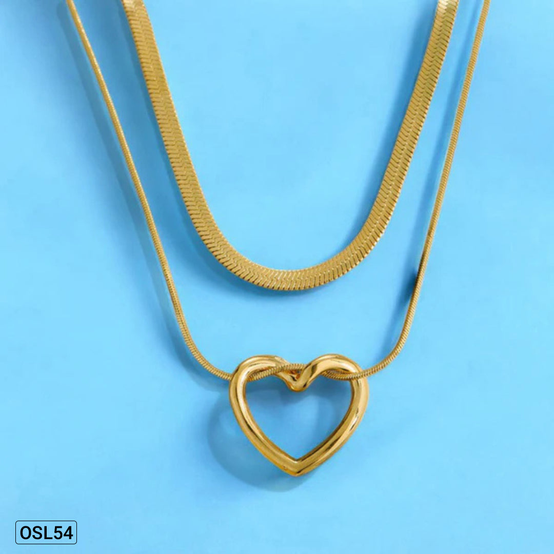 Layered Love – Gold Plated Heart Pendant Layered Necklace (Anti-Tarnish | Waterproof | Women’s Jewelry) OSL54